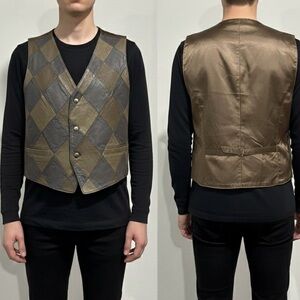 2/$15 Vintage Women's Gray Leather Vest checker pattern size M